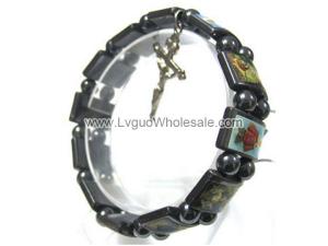 Magnetic Hematite Religious Sealed Icon Bracelet with Crucifix 7.8inch